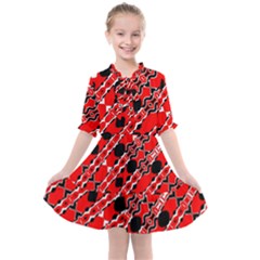 Abstract Red Black Checkered Kids  All Frills Chiffon Dress by SpinnyChairDesigns