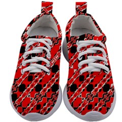 Abstract Red Black Checkered Kids Athletic Shoes by SpinnyChairDesigns