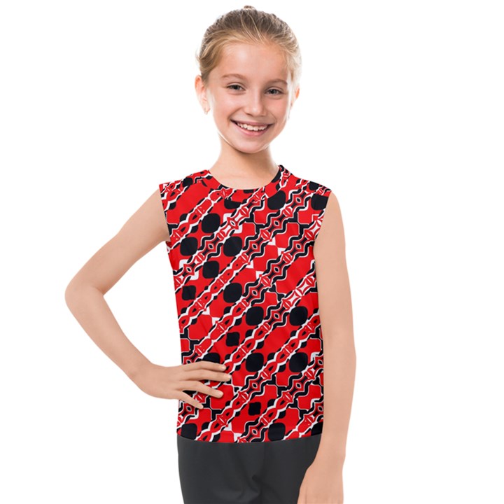 Abstract Red Black Checkered Kids  Mesh Tank Top