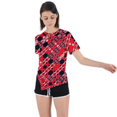 Abstract Red Black Checkered Asymmetrical Short Sleeve Sports Tee by SpinnyChairDesigns