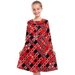 Abstract Red Black Checkered Kids  Midi Sailor Dress