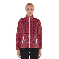 Abstract Red Black Checkered Winter Jacket by SpinnyChairDesigns