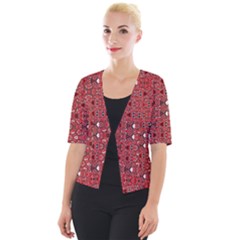 Abstract Red Black Checkered Cropped Button Cardigan by SpinnyChairDesigns