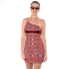 Abstract Red Black Checkered One Soulder Bodycon Dress by SpinnyChairDesigns