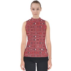 Abstract Red Black Checkered Mock Neck Shell Top by SpinnyChairDesigns