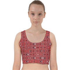 Abstract Red Black Checkered Velvet Racer Back Crop Top by SpinnyChairDesigns