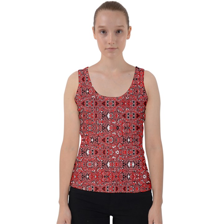 Abstract Red Black Checkered Velvet Tank Top