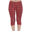 Abstract Red Black Checkered Velvet Capri Leggings  View1