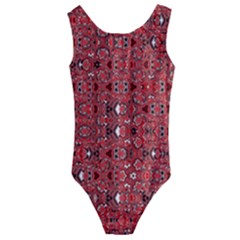 Abstract Red Black Checkered Kids  Cut-out Back One Piece Swimsuit by SpinnyChairDesigns