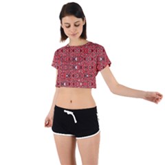 Abstract Red Black Checkered Tie Back Short Sleeve Crop Tee by SpinnyChairDesigns