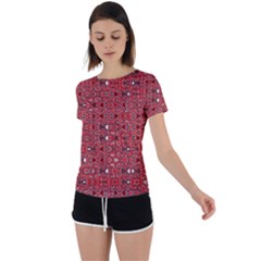 Abstract Red Black Checkered Back Circle Cutout Sports Tee