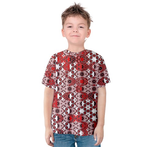 Red Black Checkered Kids  Cotton Tee by SpinnyChairDesigns