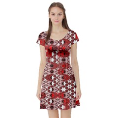 Red Black Checkered Short Sleeve Skater Dress by SpinnyChairDesigns