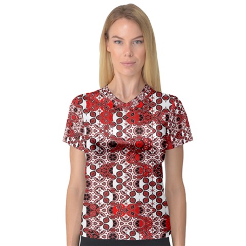 Red Black Checkered V-neck Sport Mesh Tee by SpinnyChairDesigns