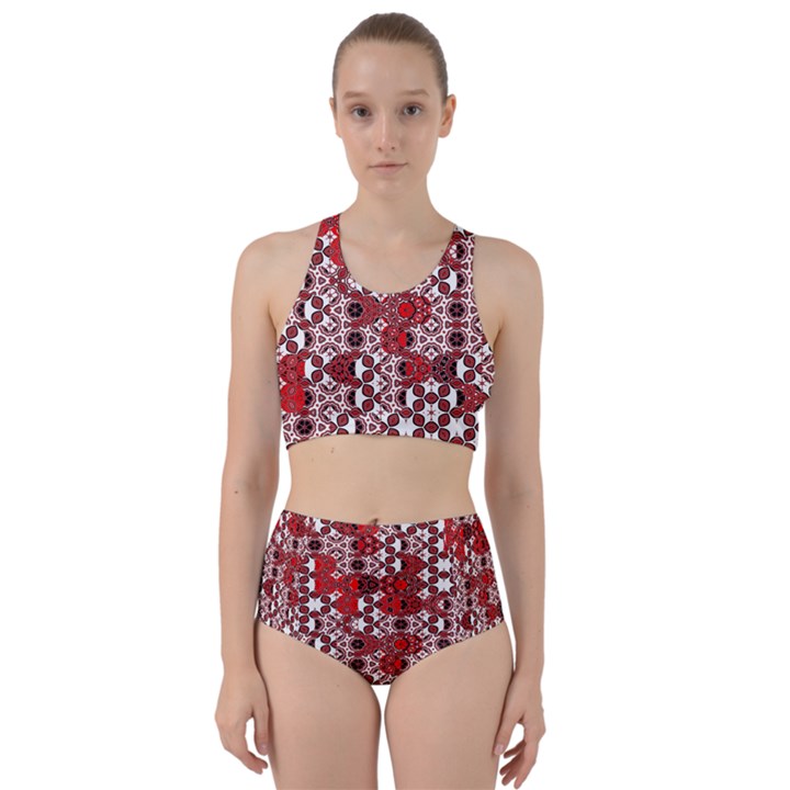 Red Black Checkered Racer Back Bikini Set