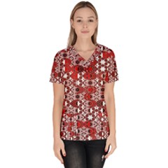 Red Black Checkered Women s V-neck Scrub Top by SpinnyChairDesigns