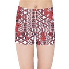 Red Black Checkered Kids  Sports Shorts by SpinnyChairDesigns