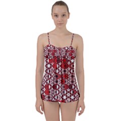 Red Black Checkered Babydoll Tankini Set by SpinnyChairDesigns