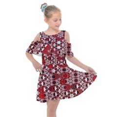 Red Black Checkered Kids  Shoulder Cutout Chiffon Dress by SpinnyChairDesigns