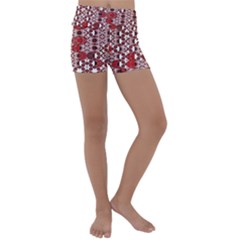 Red Black Checkered Kids  Lightweight Velour Yoga Shorts by SpinnyChairDesigns