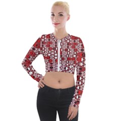 Red Black Checkered Long Sleeve Cropped Velvet Jacket by SpinnyChairDesigns