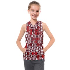 Red Black Checkered Kids  Sleeveless Hoodie by SpinnyChairDesigns