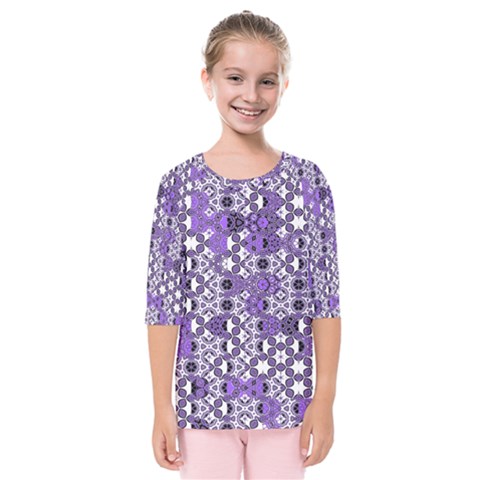 Purple Black Checkered Kids  Quarter Sleeve Raglan Tee by SpinnyChairDesigns