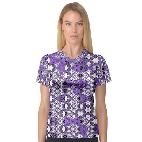 Purple Black Checkered V-neck Sport Mesh Tee by SpinnyChairDesigns