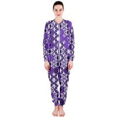 Purple Black Checkered Onepiece Jumpsuit (ladies)  by SpinnyChairDesigns