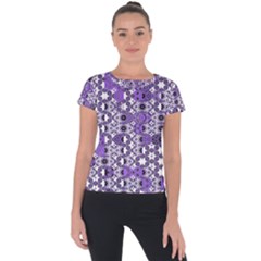 Purple Black Checkered Short Sleeve Sports Top  by SpinnyChairDesigns