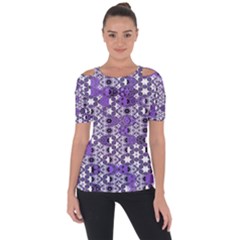 Purple Black Checkered Shoulder Cut Out Short Sleeve Top by SpinnyChairDesigns