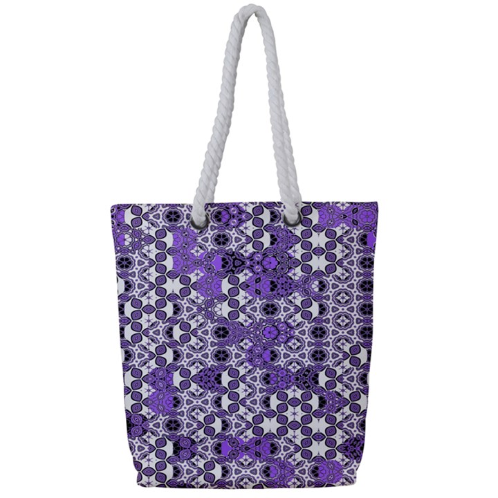 Purple Black Checkered Full Print Rope Handle Tote (Small)