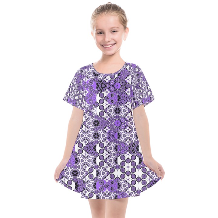 Purple Black Checkered Kids  Smock Dress