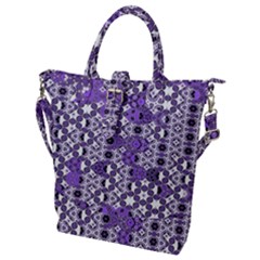 Purple Black Checkered Buckle Top Tote Bag by SpinnyChairDesigns