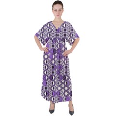 Purple Black Checkered V-neck Boho Style Maxi Dress by SpinnyChairDesigns