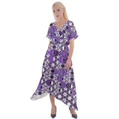 Purple Black Checkered Cross Front Sharkbite Hem Maxi Dress by SpinnyChairDesigns