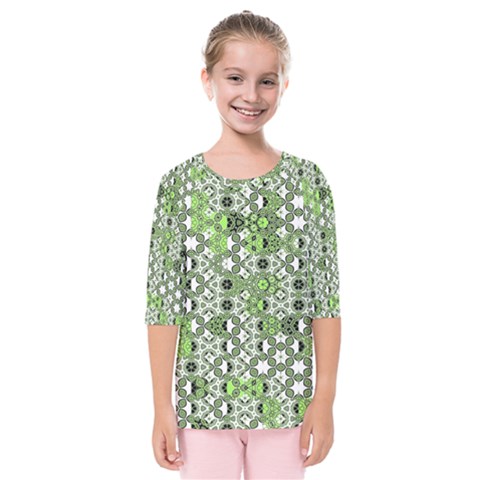 Black Lime Green Checkered Kids  Quarter Sleeve Raglan Tee by SpinnyChairDesigns