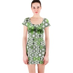 Black Lime Green Checkered Short Sleeve Bodycon Dress by SpinnyChairDesigns