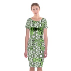 Black Lime Green Checkered Classic Short Sleeve Midi Dress by SpinnyChairDesigns