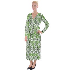 Black Lime Green Checkered Velvet Maxi Wrap Dress