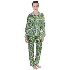 Black Lime Green Checkered Satin Long Sleeve Pyjamas Set by SpinnyChairDesigns