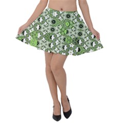 Black Lime Green Checkered Velvet Skater Skirt by SpinnyChairDesigns