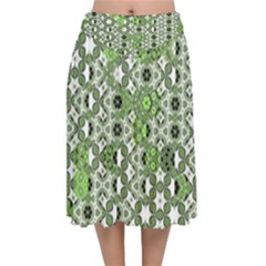 Black Lime Green Checkered Velvet Flared Midi Skirt by SpinnyChairDesigns