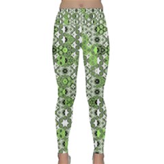 Black Lime Green Checkered Lightweight Velour Classic Yoga Leggings by SpinnyChairDesigns