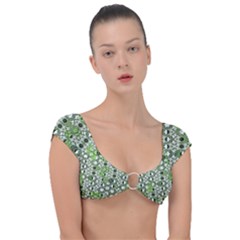 Black Lime Green Checkered Cap Sleeve Ring Bikini Top by SpinnyChairDesigns