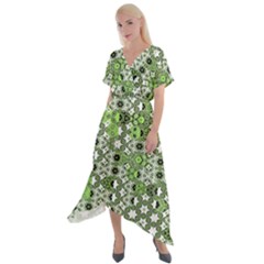 Black Lime Green Checkered Cross Front Sharkbite Hem Maxi Dress by SpinnyChairDesigns