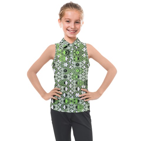 Black Lime Green Checkered Kids  Sleeveless Polo Tee by SpinnyChairDesigns