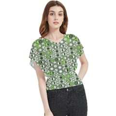 Black Lime Green Checkered Butterfly Chiffon Blouse