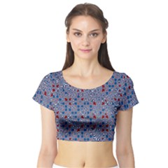 Abstract Checkered Pattern Short Sleeve Crop Top by SpinnyChairDesigns