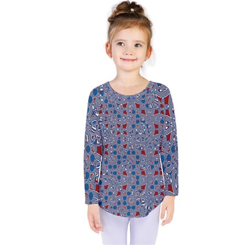 Abstract Checkered Pattern Kids  Long Sleeve Tee by SpinnyChairDesigns